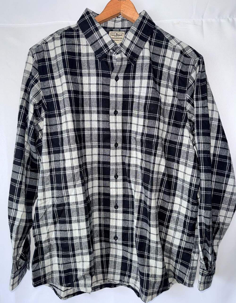 L.L.Bean Men's Scotch Plaid Flannel Shirt Traditional Fit Grey Douglas Large